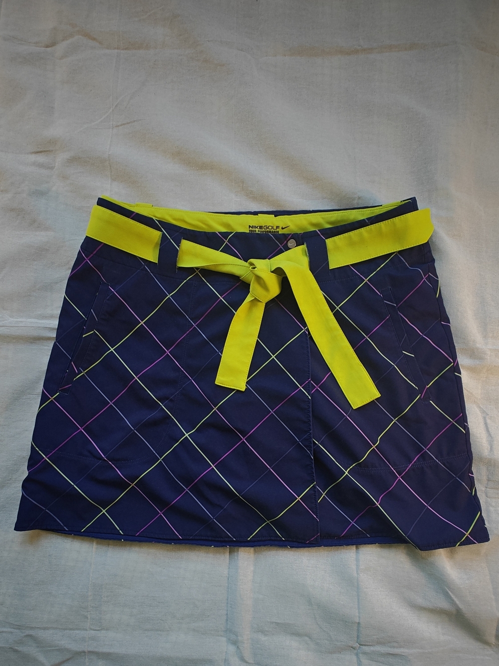 Nike Navy Plaid Skort with Yellow Belt